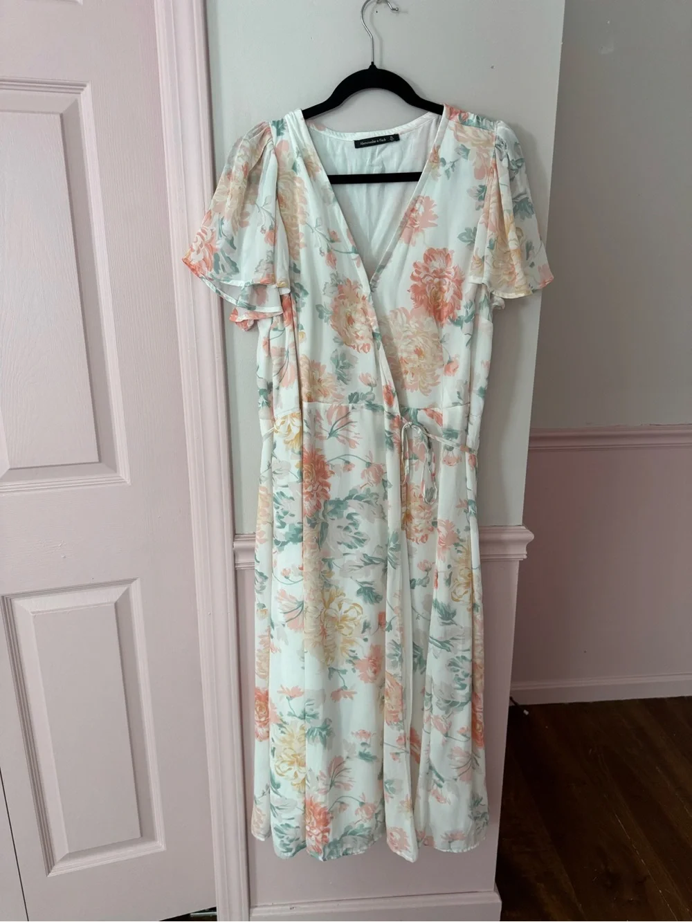 Abercrombie & Fitch Mint Floral Wrap Midi Dress